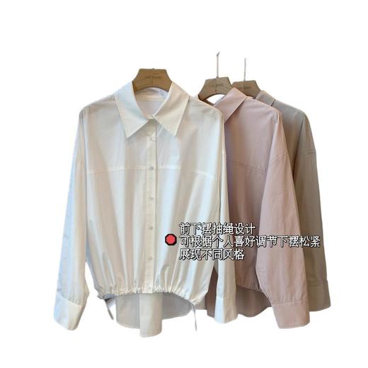早春新款 100棉透气翻领长袖圆弧抽绳下摆长袖白衬衫上衣女款 ！ 商品图4