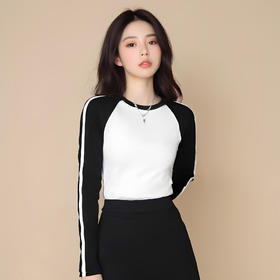 【女士插肩长袖】撞色复古插肩袖t恤女短上衣冬季春秋装美式辣妹ins长袖打底衫内搭