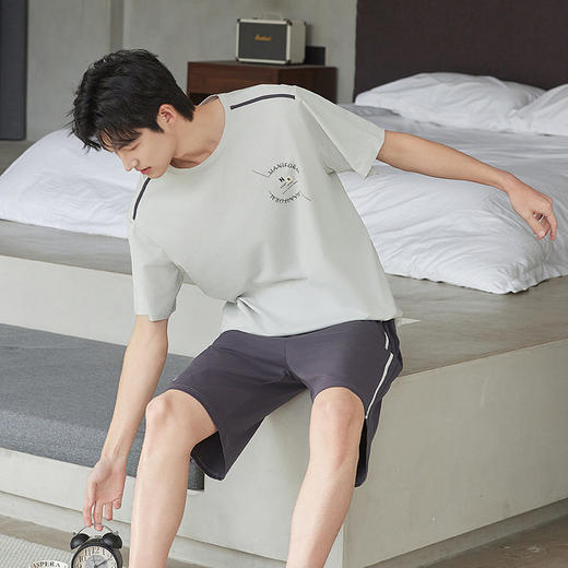 夏季男士纯棉短袖短裤睡衣爽棉宽松休闲可外穿薄款套装新款家居服    JL-5502 商品图1