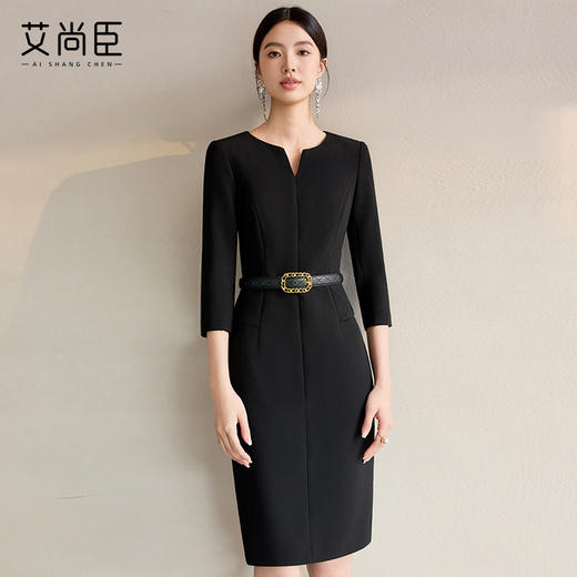 艾尚臣黑色职业连衣裙女高级感气质工装裙售楼部珠宝店工作服裙子 商品图1