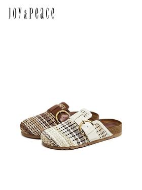 Joy&peace真美诗 罗马假日25春新款老钱风包头拖鞋竹节草编勃肯鞋女YZB07AH5