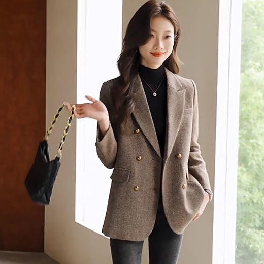 丁摩 灰色西装外套女新款气质高级感羊毛上衣春秋 5ZF-1316 商品图0