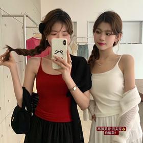 【纯欲甜辣❗️超美百搭小吊带】新款设计感，自带胸垫，免穿内衣文胸！褶皱背心女内搭外穿修身美背上衣