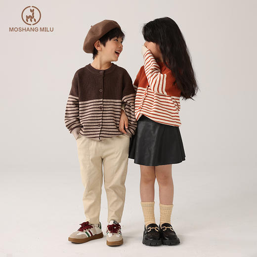 【特价清仓，数量有限】【时髦保暖，德绒羊毛超暖】MOSHANG MILU春秋款5色德绒羊毛毛衣百搭中大童纯色男童女童纯色毛衣条纹圆领儿童毛衣100% 商品图2
