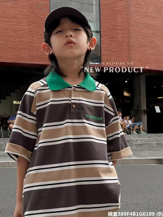 清货~【小资范】0189咖拼绿色翻领条纹短袖/短裤（微脏）-喜出 商品图8