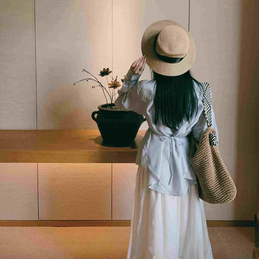 顺丰包邮洛诗琳14903春季新款条纹印花气质绑带收腰真丝上衣1026 商品图4