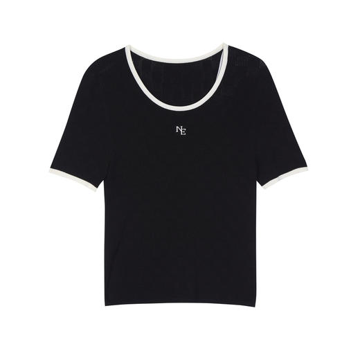 NEELLY纳俪商场同款春新款修身圆领套头短袖针织衫女简约百搭上衣N25034A04624 商品图3