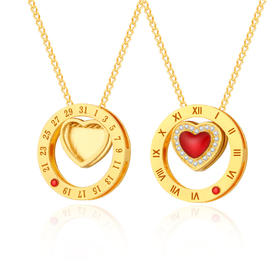 MEMORA诗普琳时光印记系列黄金项链一款多戴爱心小红心足金钻石套链LN524401