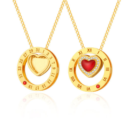 MEMORA诗普琳时光印记系列黄金项链一款多戴爱心小红心足金钻石套链LN524401 商品图0