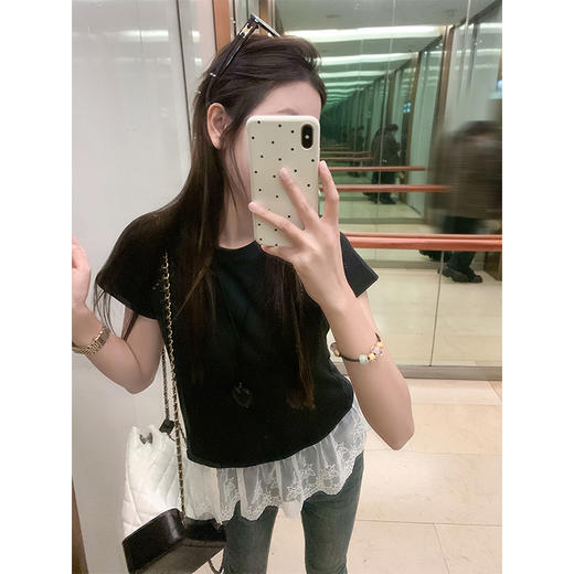 <曾小咸推荐>3.28现货秒杀 ！微信超特价！蕾丝拼接假两件短袖T恤 日常109.99 立减60 秒杀49.99！！ 商品图2