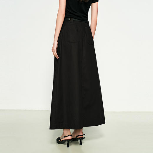 NEELLY纳俪商场同款春新款设计感高腰黑色半身裙女开衩收腰A字裙N25032E01154 商品图1