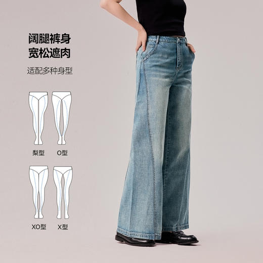 【严选】诗凡黎拖地牛仔裤2025年春新款高腰显瘦流行设计感梨形身材直筒裤7G3150031 商品图2