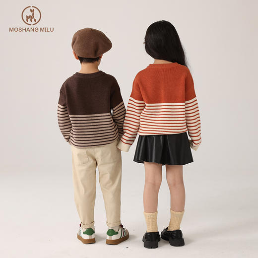 【特价清仓，数量有限】【时髦保暖，德绒羊毛超暖】MOSHANG MILU春秋款5色德绒羊毛毛衣百搭中大童纯色男童女童纯色毛衣条纹圆领儿童毛衣100% 商品图5