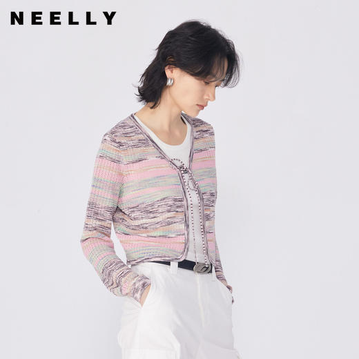 NEELLY纳俪商场同款春新款设计感色彩短款针织开衫女显白个性外套N25034A04623 商品图0