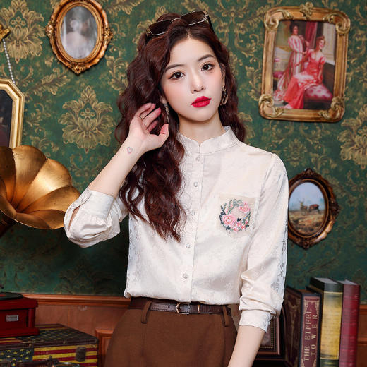 春秋款醋酸新中式衬衫国风K-323H824 商品图1