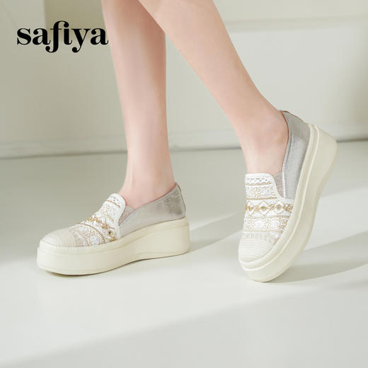 预售10天|Safiya/索菲娅2025复古民族风蕾丝草编透气懒人软底渔夫鞋 SFD1112416 商品图0
