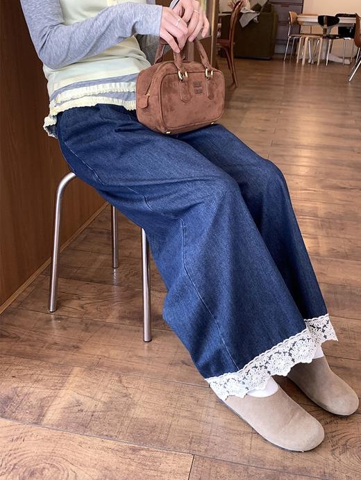 【YW】无忧购韩系chic蕾丝拼接温柔阔腿休闲直筒牛仔裤10070（截单后7天发货) 商品图5