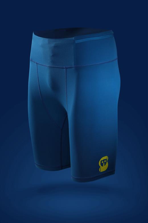 严素运动紧身短裤，蓝黄配色，弹性跑步运动紧身裤，男 / 女款，严素态度 商品图1