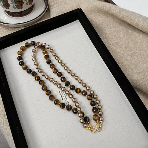 【可拆分】美拉德虎眼石摩卡金棕珍珠双层项链小众轻奢项链 商品图4