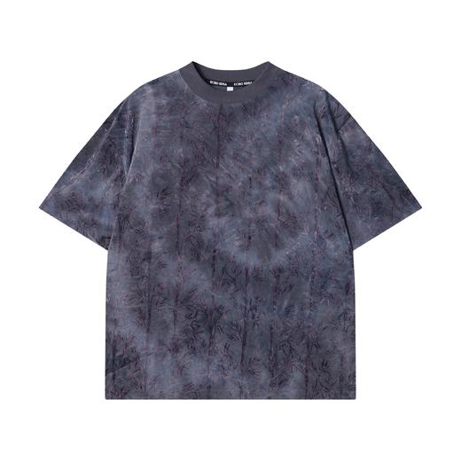 T2693夏季高级感新款国风竹叶绒面印花圆领短袖T恤情侣百搭套头上衣 商品图1