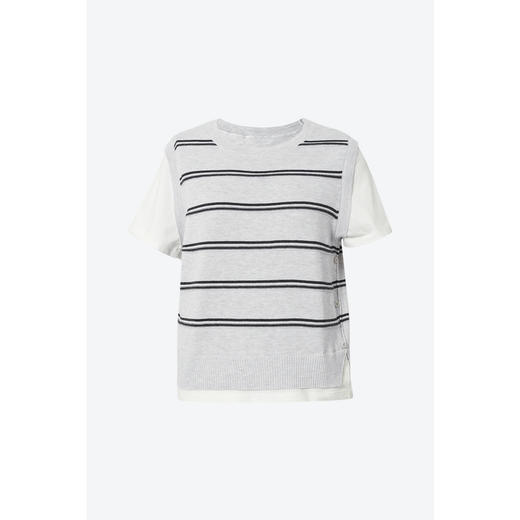 【严选】诗凡黎设计感假两件圆领短袖T恤拼接针织2025春新款显瘦打底衫女7G3131491 商品图4