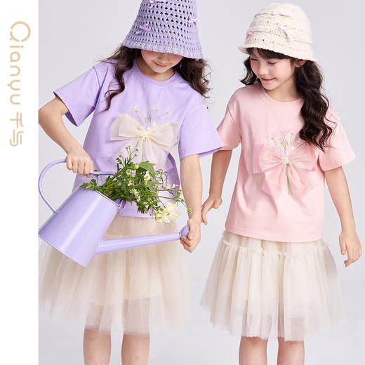 笛莎千与2025夏季新款女童轻甜少女风蝴蝶结T恤 商品图3