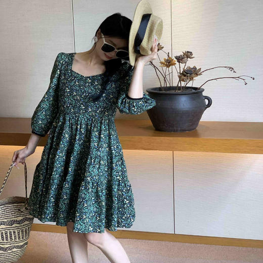 顺丰包邮洛诗琳15231夏季新款减龄气质方领碎花中长款连衣裙52007 商品图1