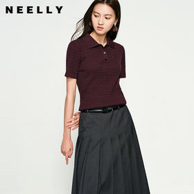NEELLY纳俪商场同款春季新款纯色POLO领修身针织衫女显瘦短款上衣N25032A01141
