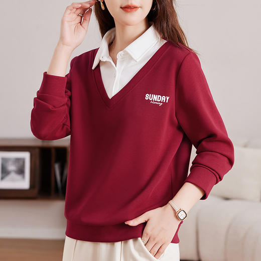 雀说翻领卫衣女新款爆款女装有领红色上衣女士外套AL30045 商品图1