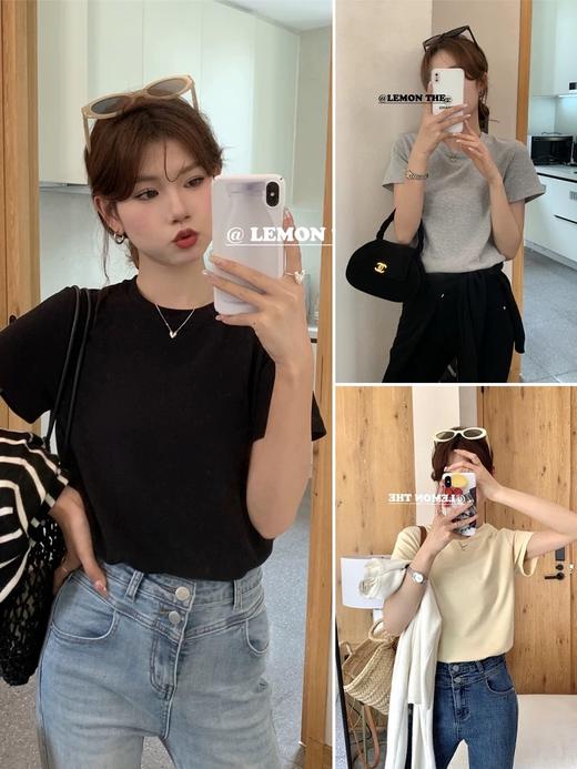 【YW】无忧购韩版百搭休闲圆领简约蝴蝶结正肩短袖T恤10606（截单后7天发货) 商品图0