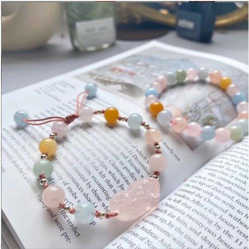 【正桃花】天然马达加斯加粉晶手链 有证书！芙蓉石马粉水晶貔貅手链桃花手串 商品图8