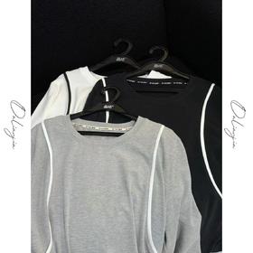 【时光书签】韩系肩部撞色线条打底衫上衣时尚休闲百搭