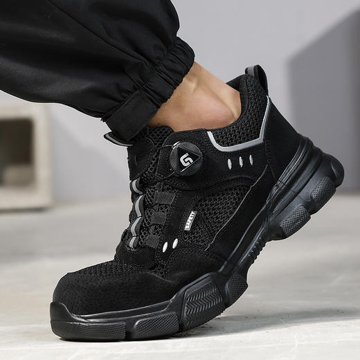 2025新款夏季透气劳保鞋防砸防刺穿欧标钢包头凯夫拉底橡塑底黑色四季款低帮安全鞋 商品图7