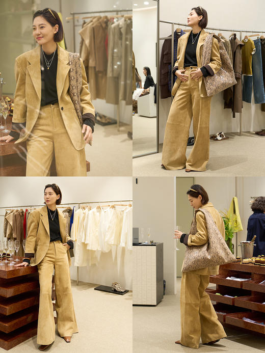 HIDEMI 麂皮大廓形极简西装皮衣阔腿裤套装 商品图2