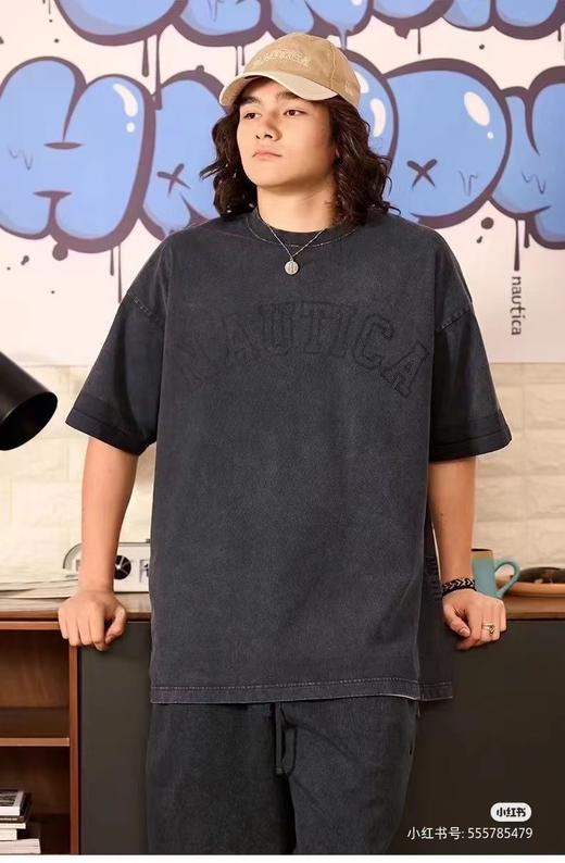 帆船white sail重工水洗做旧印花+刺绣圆领短袖T恤 NT-2705 商品图0