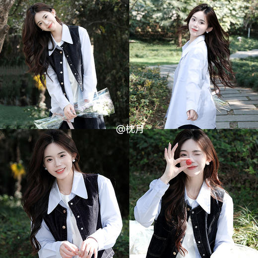 【商场同款】诗凡黎蓝色翻领衬衫2024夏新款衬衣女3F4121101 商品图1