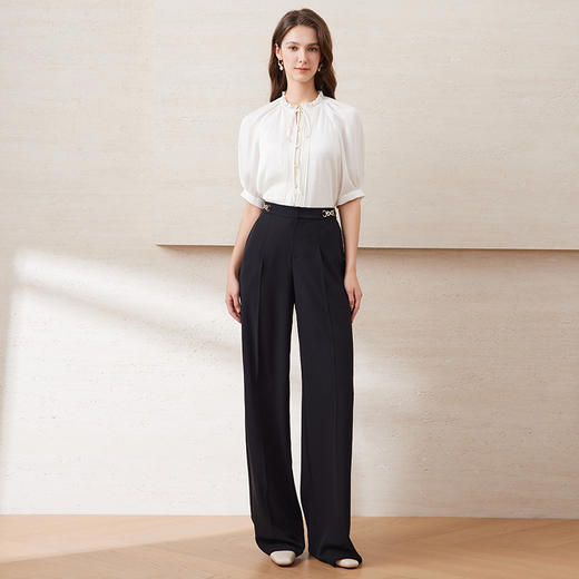 EITIE爱特爱高腰垂坠显瘦链饰高级感通勤黑色直筒裤2025夏季新款B2505602 商品图1