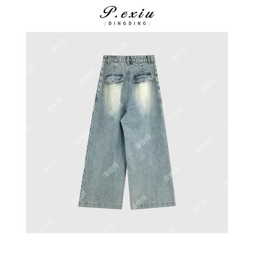 PanYiXiu/潘依绣重工水洗磨白褶皱设计阔腿休闲牛仔裤 D6294 商品图2