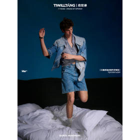 启世录TIWILLTANG“爵域迹铭”三角折边水洗做旧短袖牛仔夹克男