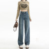 遮肉大码直筒牛仔裤女新款复古高腰梨形身材拖地裤窄版阔腿长裤子 商品缩略图0