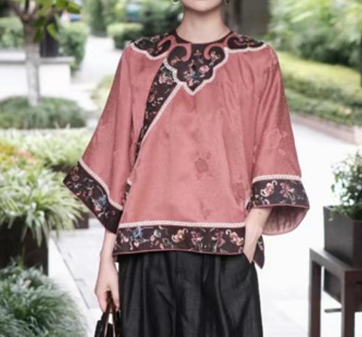 盛唐牡丹 |杨妃粉底香云纱四合如意斜襟女袍 商品图0