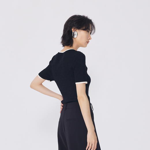 NEELLY纳俪商场同款春新款修身圆领套头短袖针织衫女简约百搭上衣N25034A04624 商品图1