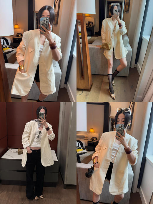 HIDEMI 【当当同款】都市自然人胶囊系列甄选进口羊毛亚麻极简四件套 西装/马甲/中裤/超模裤 水洗黑/乳白色 商品图2