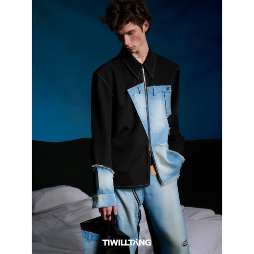 启世录TIWILLTANG“凌迹回响”牛仔拼接休闲长袖衬衫 商品图2