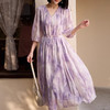 【高货ayts】全新升级【铂金会员441/天猫599/差价158】(11218) 洛诗琳2025春夏季新款晕染渐变紫100%桑蚕丝收腰印花连衣裙 商品缩略图1
