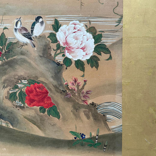 独角鹿西洋古董 19世纪日本明治时期出品「湖畔花间鹭鸟」主题纸本设色双曲屏风 商品图2