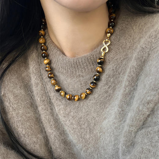 【可拆分】美拉德虎眼石摩卡金棕珍珠双层项链小众轻奢项链 商品图1