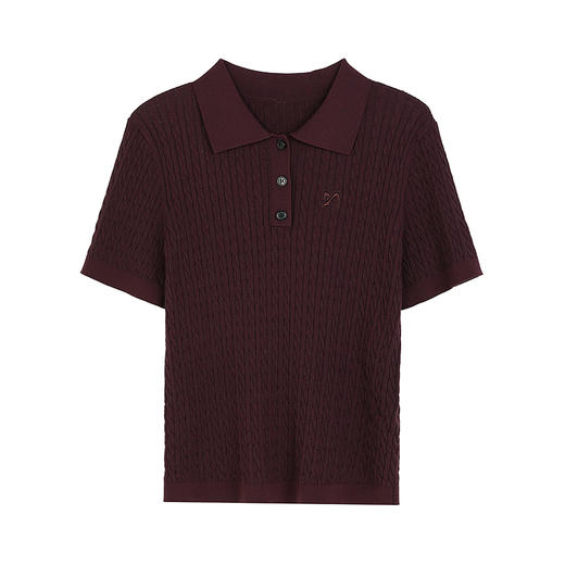 NEELLY纳俪商场同款春季新款纯色POLO领修身针织衫女显瘦短款上衣N25032A01141 商品图3