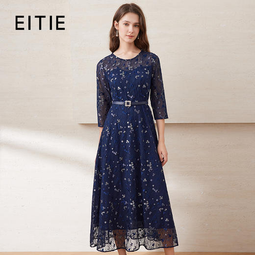 EITIE爱特爱夏季新款薄纱透视修身显瘦蕾丝礼服连衣裙7877509 商品图0