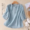 雀说新款文艺宽松刺绣花V领五分袖衬衫女衬衣上衣AL9041 商品缩略图0